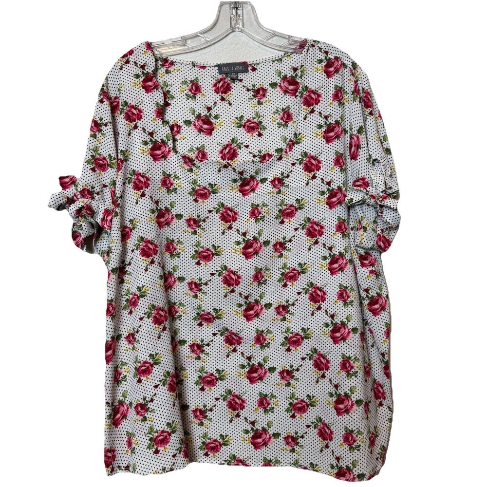 Rags To Wishes Plus Size Scalloped Neck Blouse Cottagecore Floral Polka Dot 2X